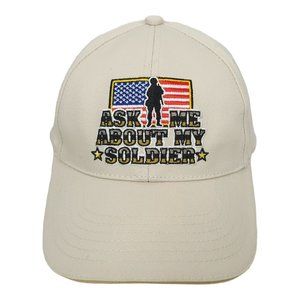 Ask Me About My Soldier Strapback Cap Trucker Baseball Hat Brother In Arms Beige